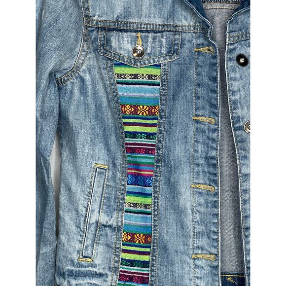Women’s Angel Kiss Vintage Med Wash Denim Jacket with Patchwork, Sz M - Picture 3 of 9